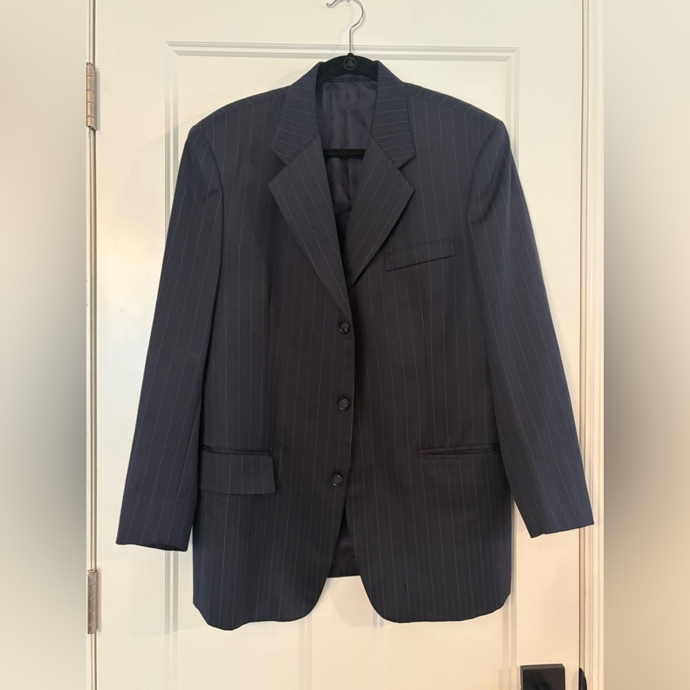 Versace Dark Blue Pinstripe Suit Jacket